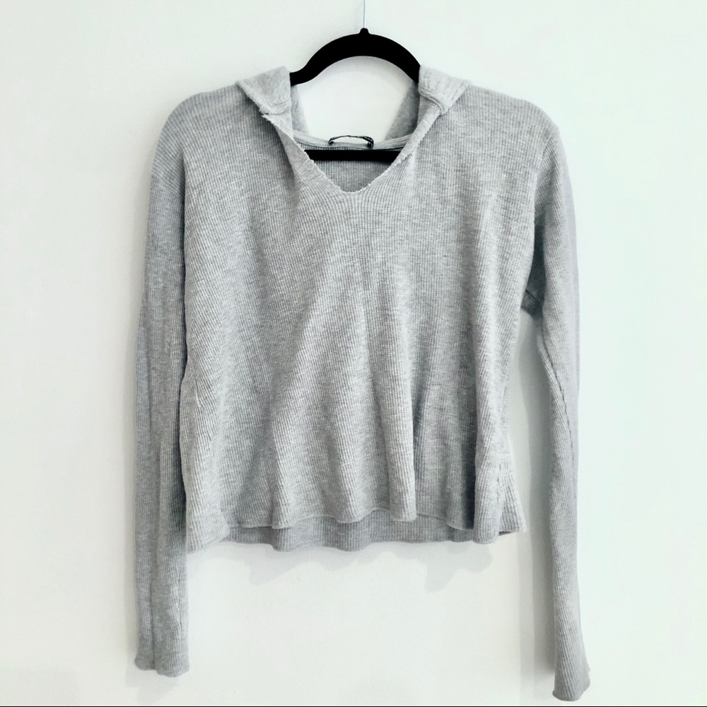 Brandy Melville Thermal Gray Long Sleeve T w/ Hood